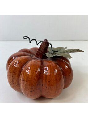 Ceramic Autumn Pumpkin Decor Rustic Glossy Speckled Harvest Leaf Accent 4"